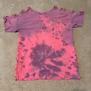 Custom Cut Tie Dye T-Shirt Pink Purple Distressed Slashed Back Festival Top